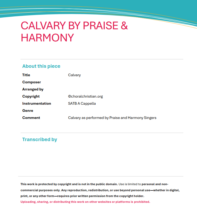 Calvary by Praise and Harmony