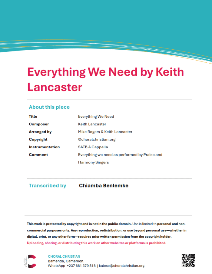 Everything We Need by Keith Lancaster Arr by Mike Rogers and Keith Lancaster