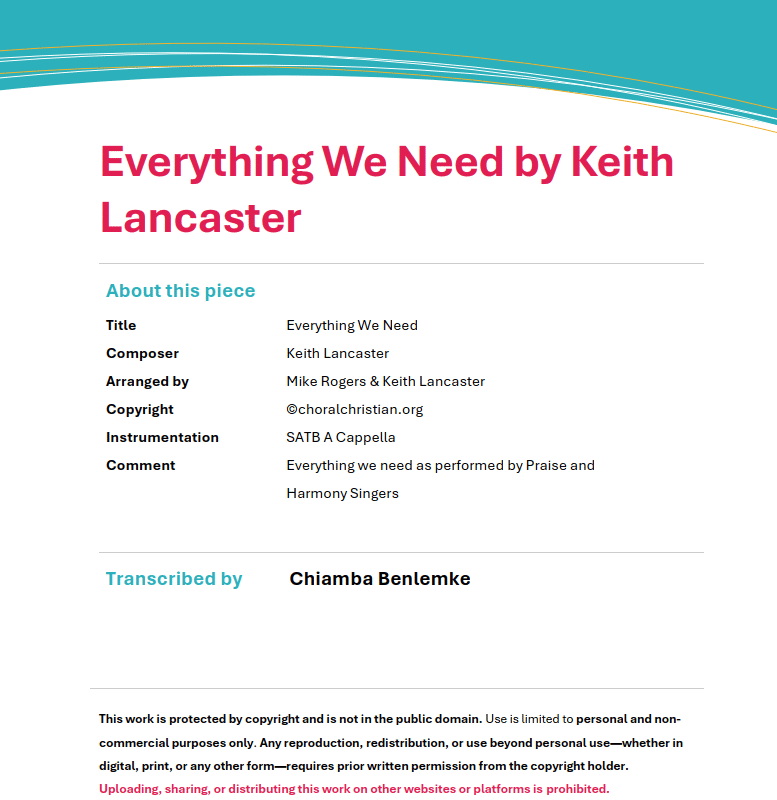 Everything We Need by Keith Lancaster Arr by Mike Rogers and Keith Lancaster
