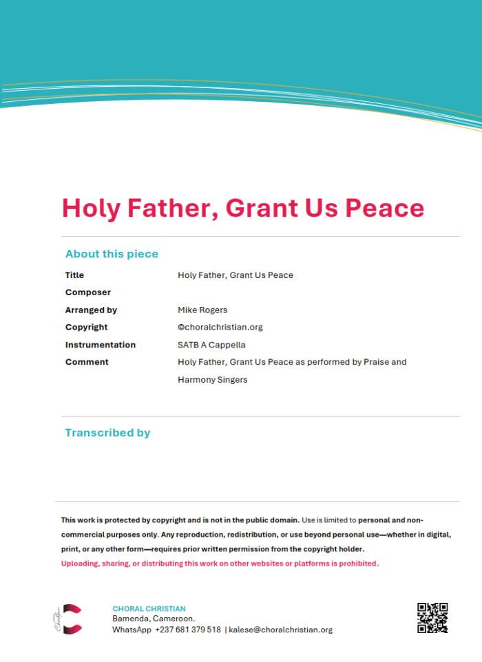 Holy Father Grant Us Peace Arr by Mike Rogers