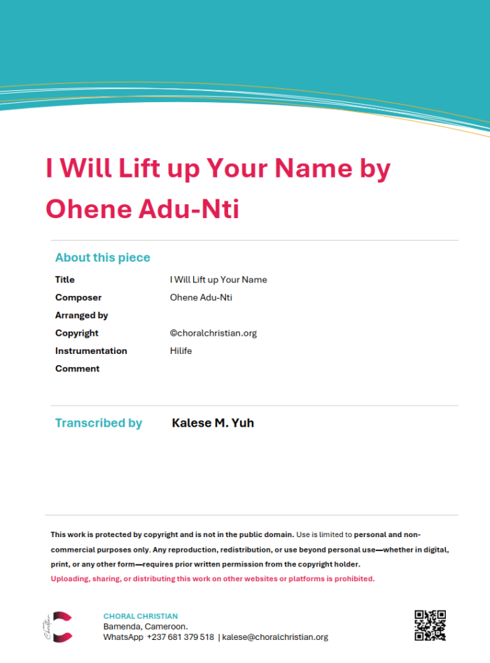 I Will Lift up Your Name by Ohene Adu-Nti
