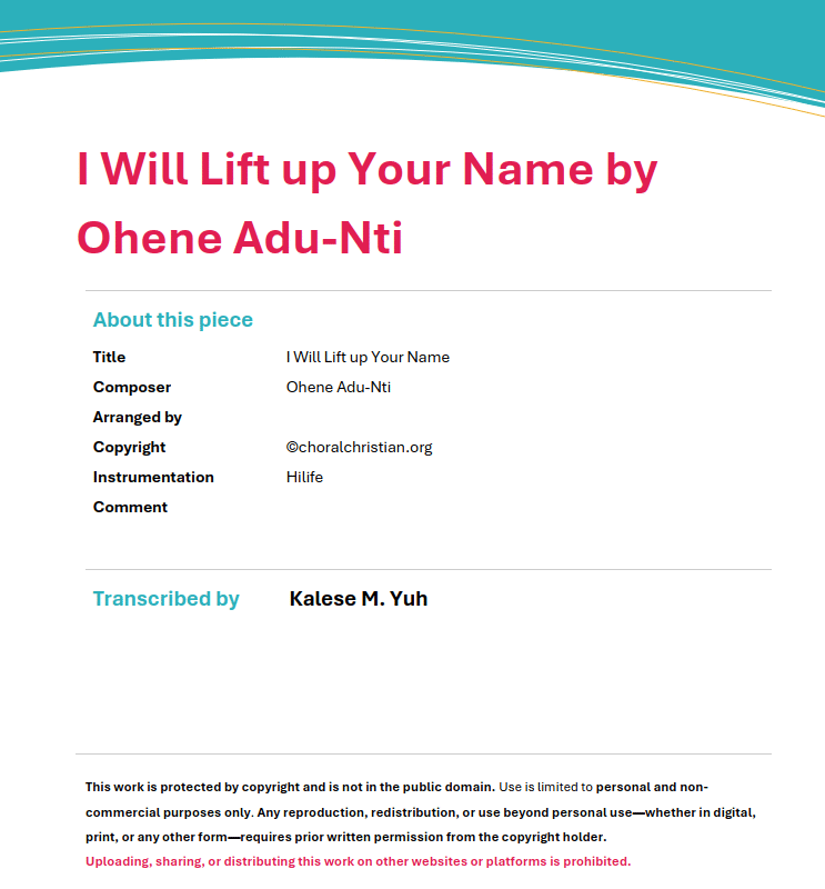 I Will Lift up Your Name by Ohene Adu-Nti