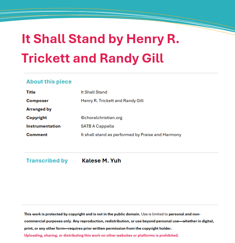 It Shall Stand by Henry R. Trickett and Randy Gill As performed by Praise and Harmony - Tonic Sol-fa