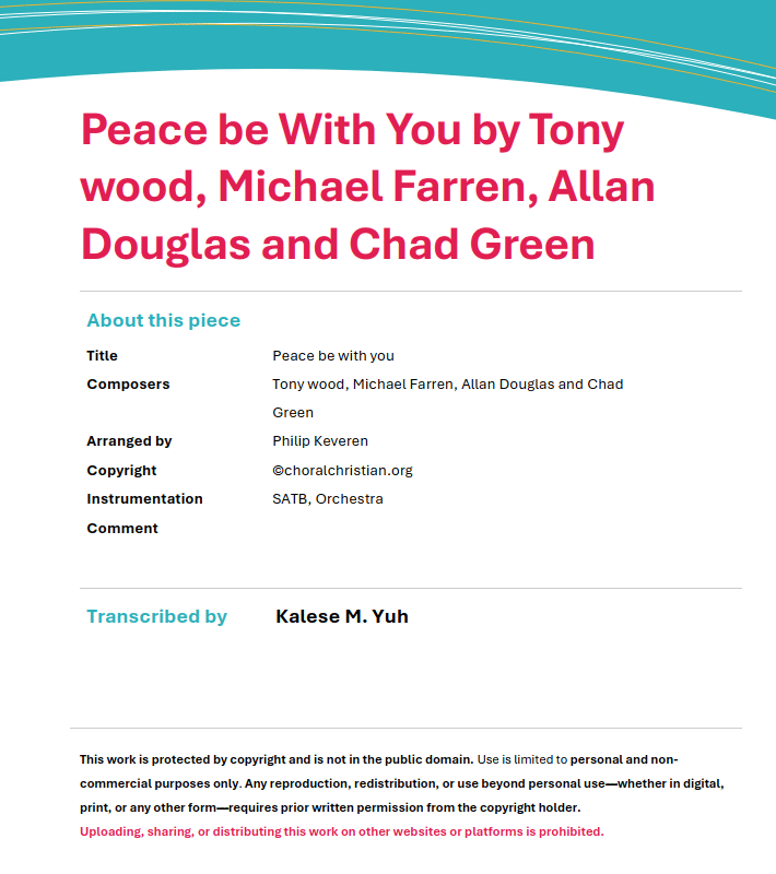 Peace Be With You Tony wood, Michael Farren, Allan Douglas and Chad Green