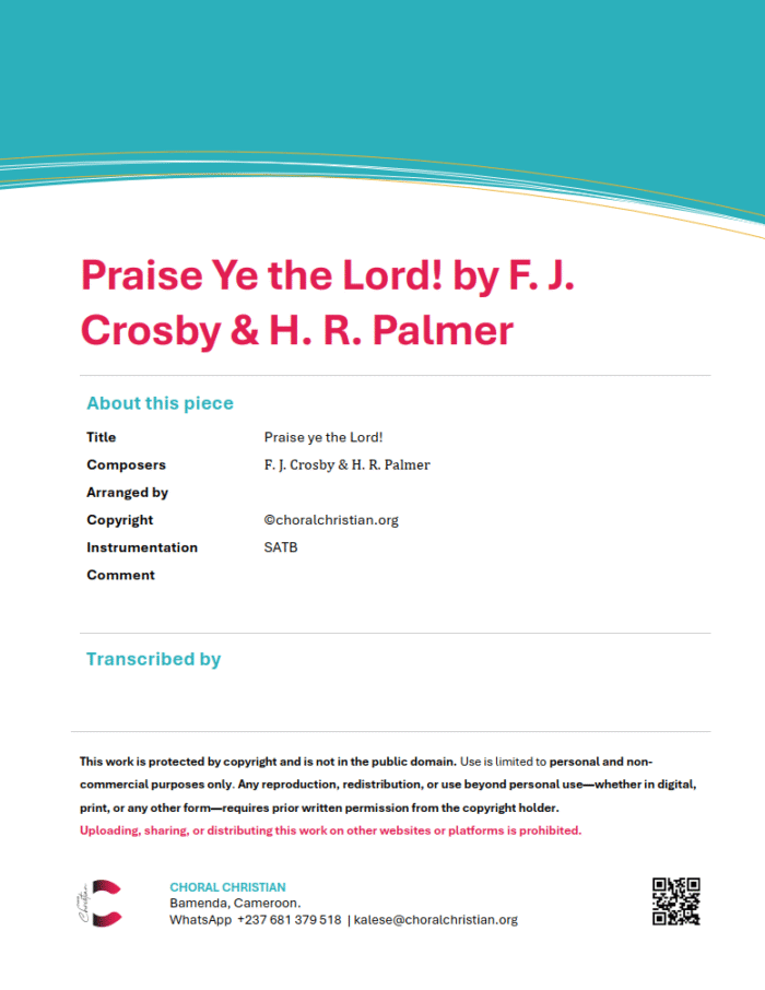 Praise Ye the Lord by F. J. Crosby and H. R. Palmer