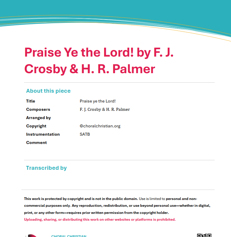 Praise Ye the Lord by F. J. Crosby and H. R. Palmer