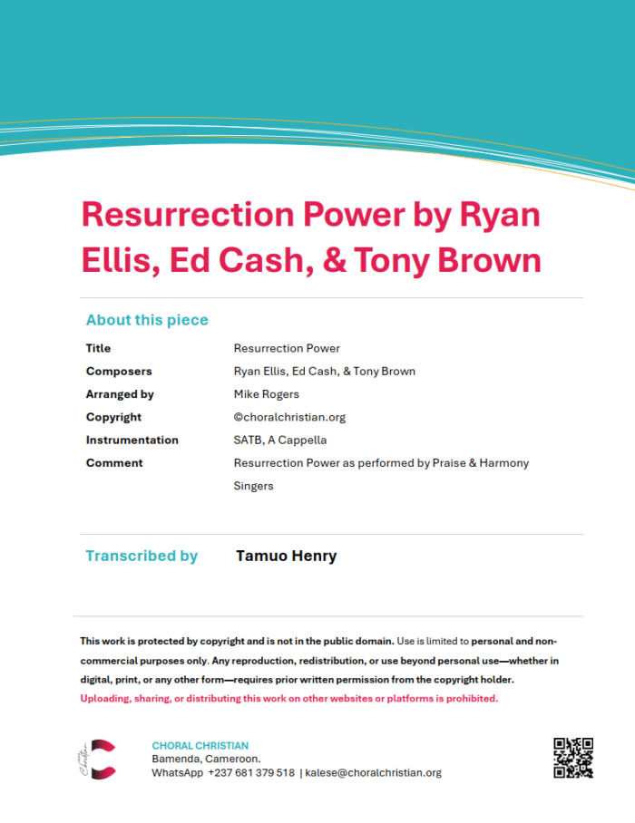 Ressurection Power by Ryan Ellis, Ed Cash, and Tony Brown Arr. by Mike Rogers