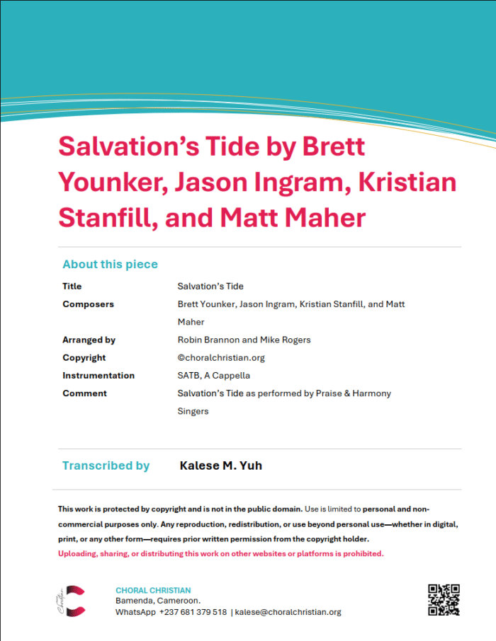 Salvation's Tide by Brett Younker, Jason Ingram, Kristian Stanfill, and Matt Maher Arr. Robin Brannon and Mike Rogers