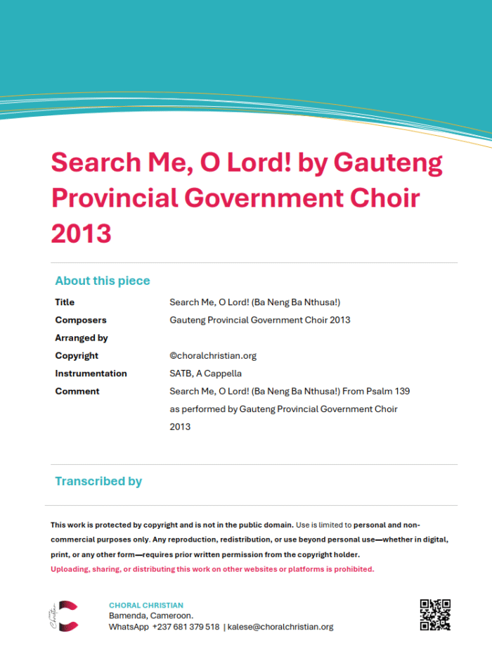 Search Me, O Lord (Ba Neng Ba Nthusa) by GPG Choir
