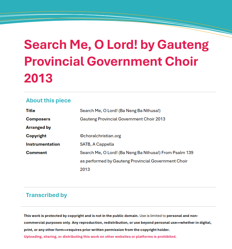 Search Me, O Lord (Ba Neng Ba Nthusa) by GPG Choir