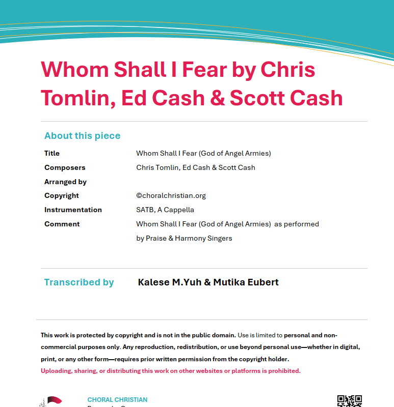Whom Shall I Fear (God of Angel Armies) by Chris Tomlin, Ed Cash & Scott Cash